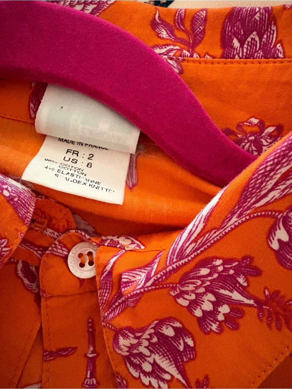 Orange & Pink Toile Scenic Print Button-Up Shirt 8 - Picture 7 of 7
